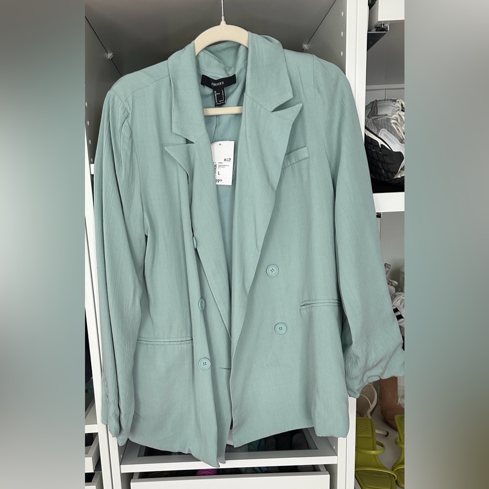 Forever 21 Light Green Double-Breasted Blazer